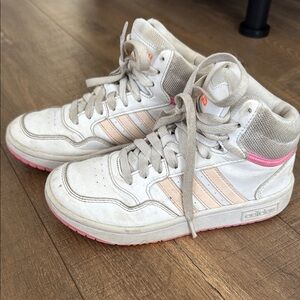 Adidas White and Pink High-Top Sneakers